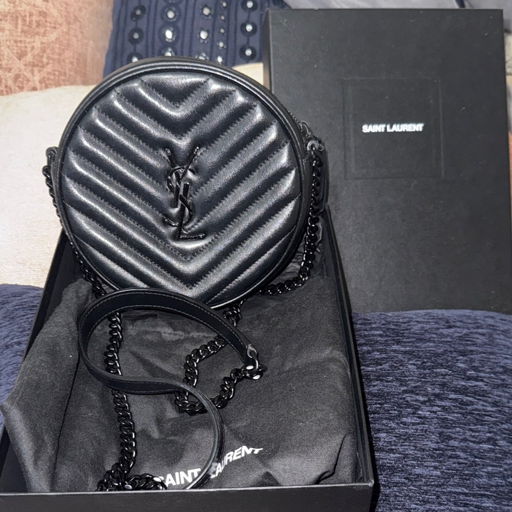 Saint Laurent Chevron Round Black Crossbody Bag